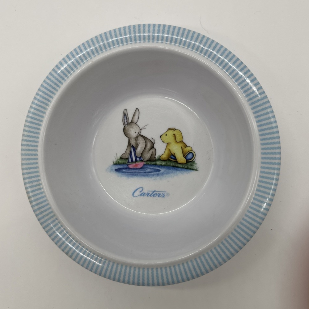 Vintage Carter's Plastic Cereal Bowl  With Rabbit, Dog And Sailboat Playing